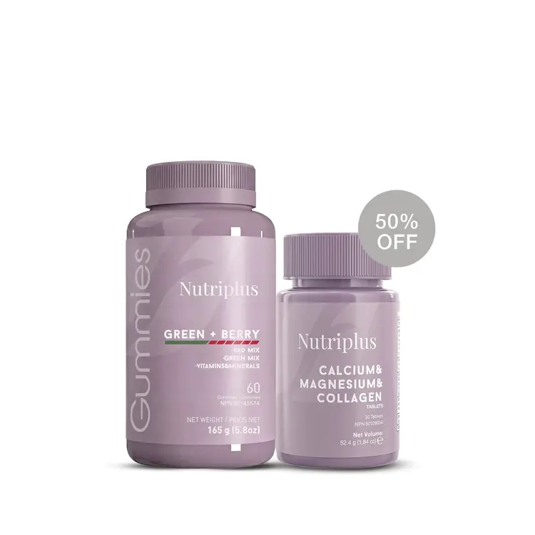 image of Nutriplus Gummies - Green and Berry & Nutriplus Calcium, Magnesium and Collagen Tablets (50% OFF!)